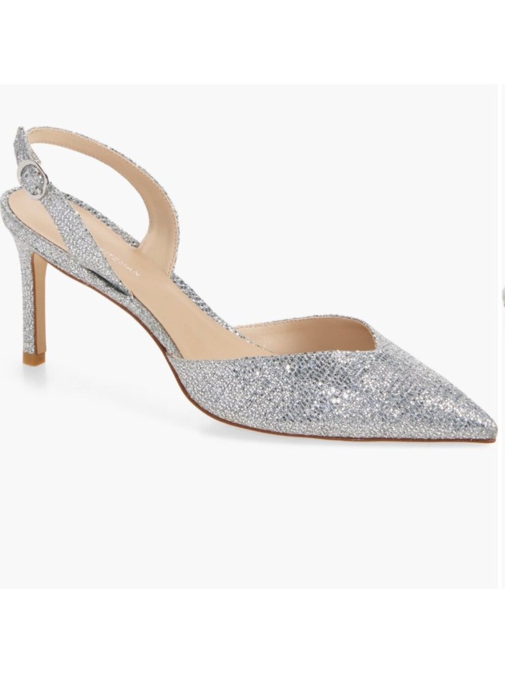Stuart Weitzman Julia 75 silver glitter Slingback Pump heels size 6.5